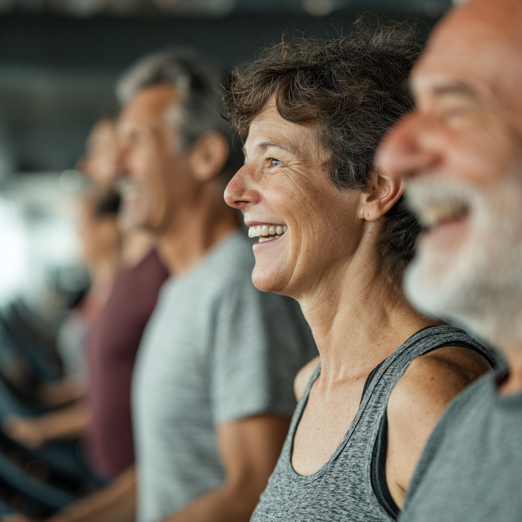 mature adults engaging in fitness activities together